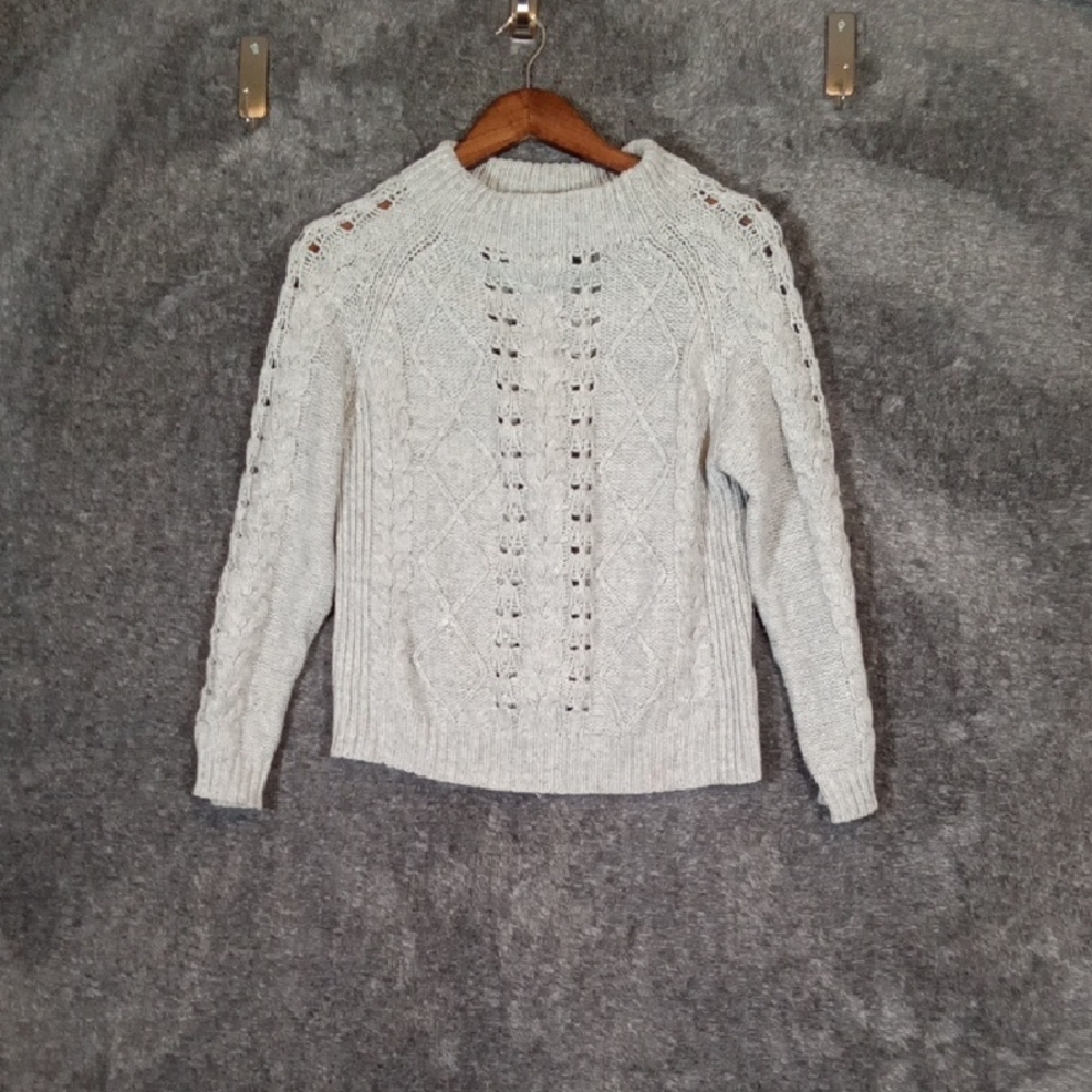 J Crew Mockneck Cable Knit Sweater Heather Nickle Color Fisherman Small